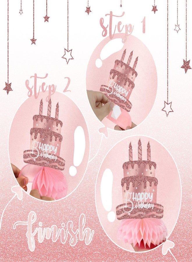 Celee Pink Rose Gold Party Decorations, 12Pcs Pink Rose Gold Honeycomb Birthday Decorations, Elegant Rose Gold Table Toppers Party Decorations for Women, Perfect Birthday Table Decorations - Image 3